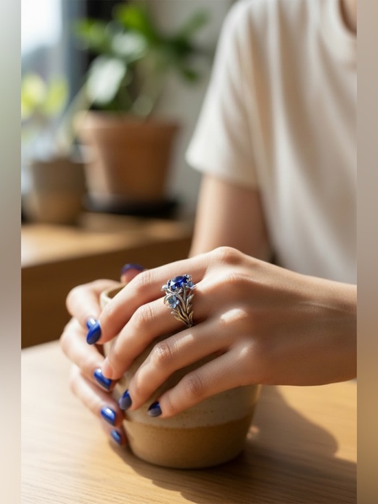 Iris Natural Garnet Ring in Sterling Silver – Aquamarise Elegant Iris Style Ring Luxurious Cubic Zirconia Women\'s Ring- Size “7”